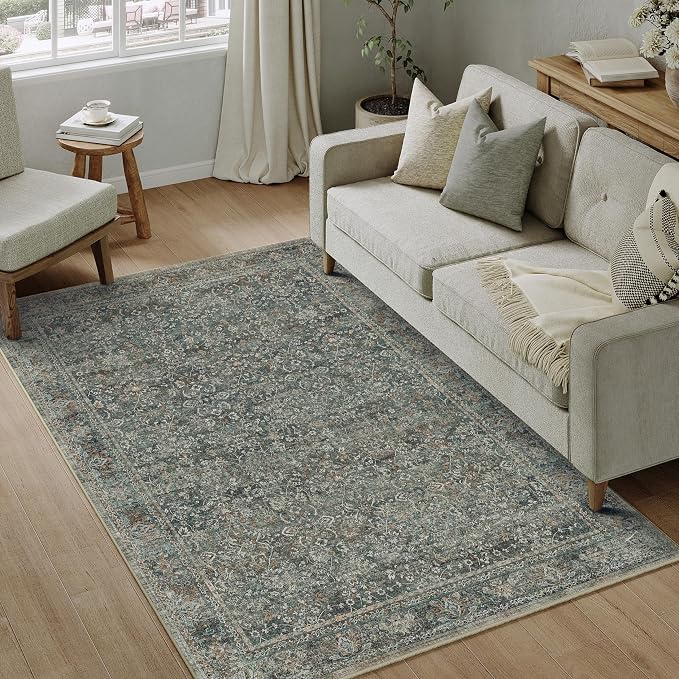 Area Rug 5x7 Gray Living Room Washable Vintage Carpet Non Slip Indoor Retro - Image 4