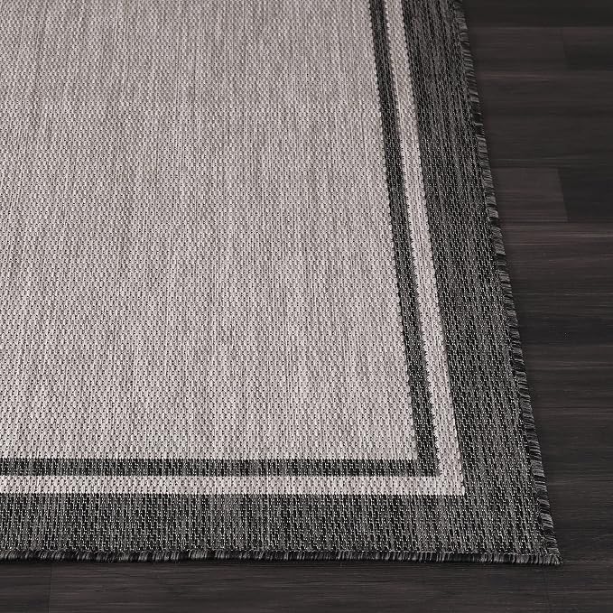 CAMILSON Indoor Outdoor Rug, 9x12 Bordered Gray Modern Area Rugs - Image 8