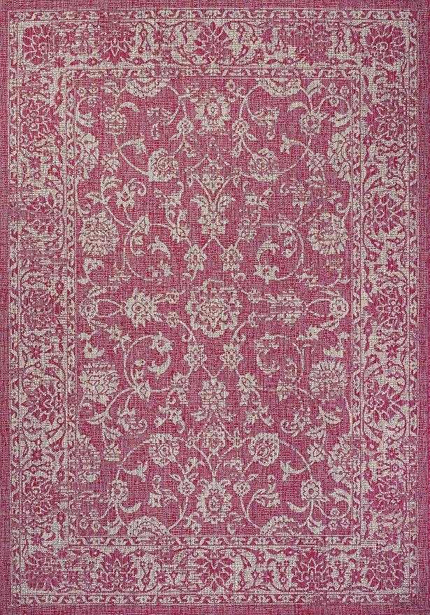 JONATHAN Y Weave Floral Indoor Outdoor Area Rug 5X8 Fuchsia/Light Gray - Image 9