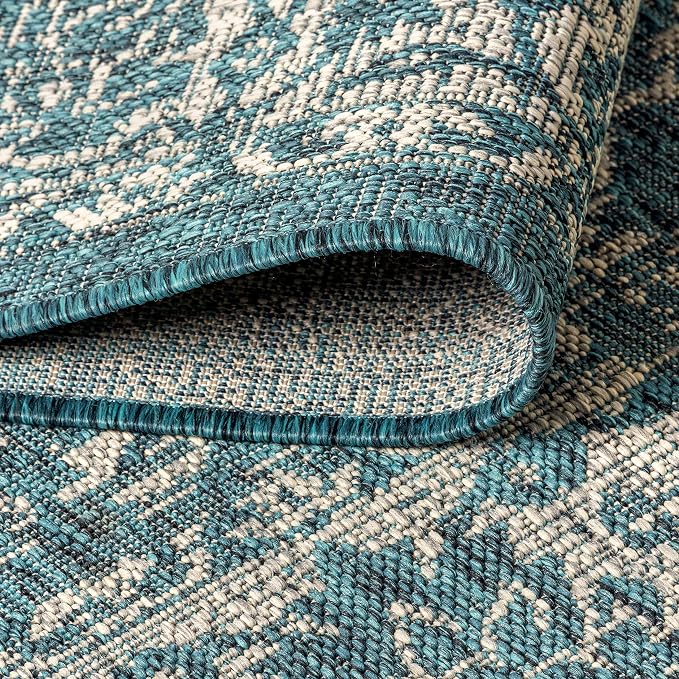 JONATHAN Y Weave Floral Indoor Outdoor Square Area Rug 4X4 Teal/Gray, Tela - Image 4
