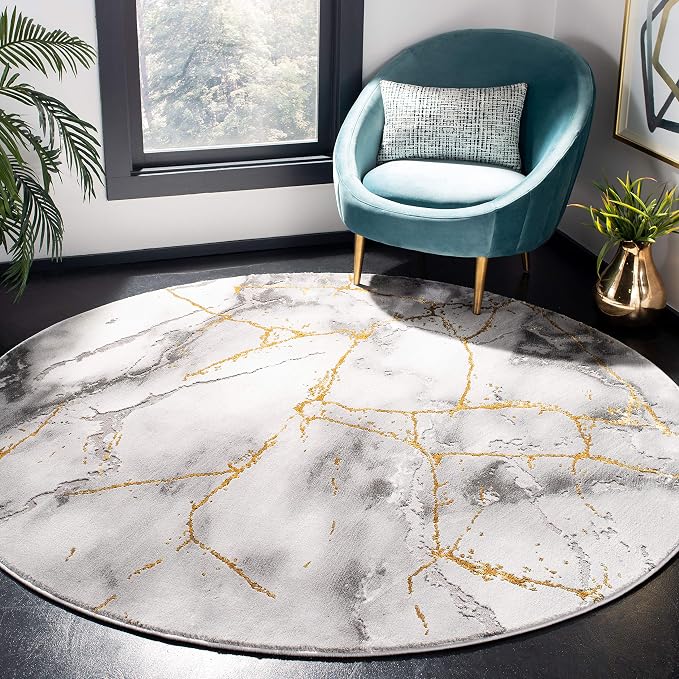 SAFAVIEH Craft Collection 12' Round Grey/Gold CFT877F Modern Abstract by SAFAVIEH