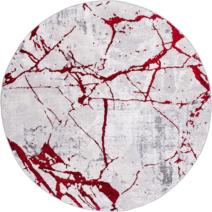 SAFAVIEH Amelia Collection 6'7" Round Grey/Red ALA293L Modern Abstract - Image 3