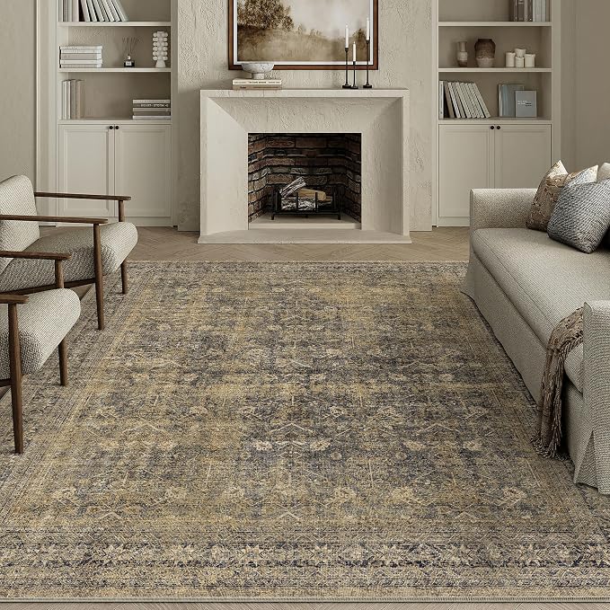 6x9 Brown Black Area Rug for Living Room Washable Vintage Distressed Carpet by PureCozy