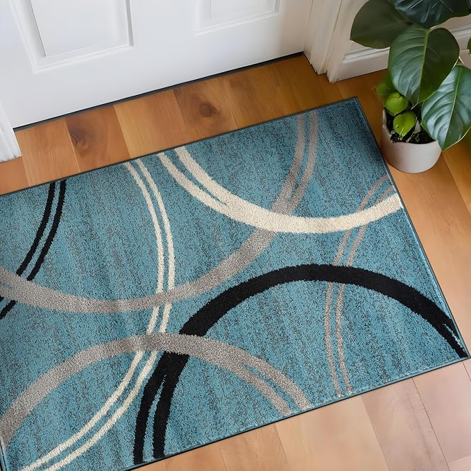Rugshop Modern Wavy Circles Design Accent Rug, Fade-Resistant Carpet by Rugshop