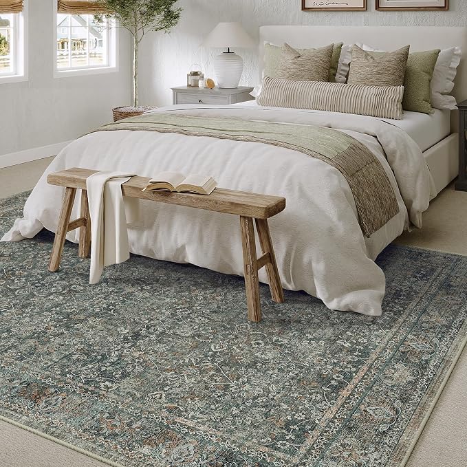 Area Rug 5x7 Gray Living Room Washable Vintage Carpet Non Slip Indoor Retro - Image 5