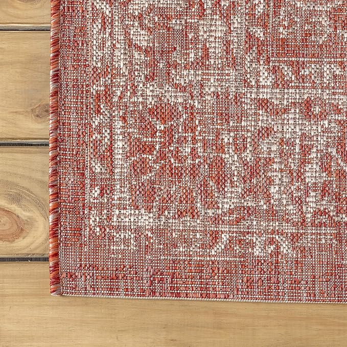 JONATHAN Y Weave Floral Indoor Outdoor Round Area Rug 6 Ft Red/Taupe, Tela - Image 7