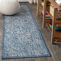 JONATHAN Y Weave Floral Indoor Outdoor Runner Rug 2X10 Navy/Gray, Tela Bohemian by JONATHANY