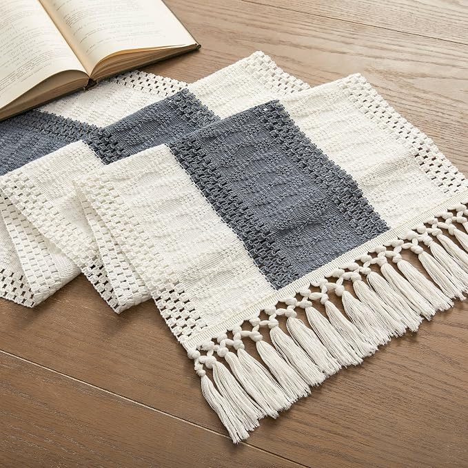 ZeeMart Macrame Style Bicolor Stitching Table Runner, 14 x 60 Inch - Image 7
