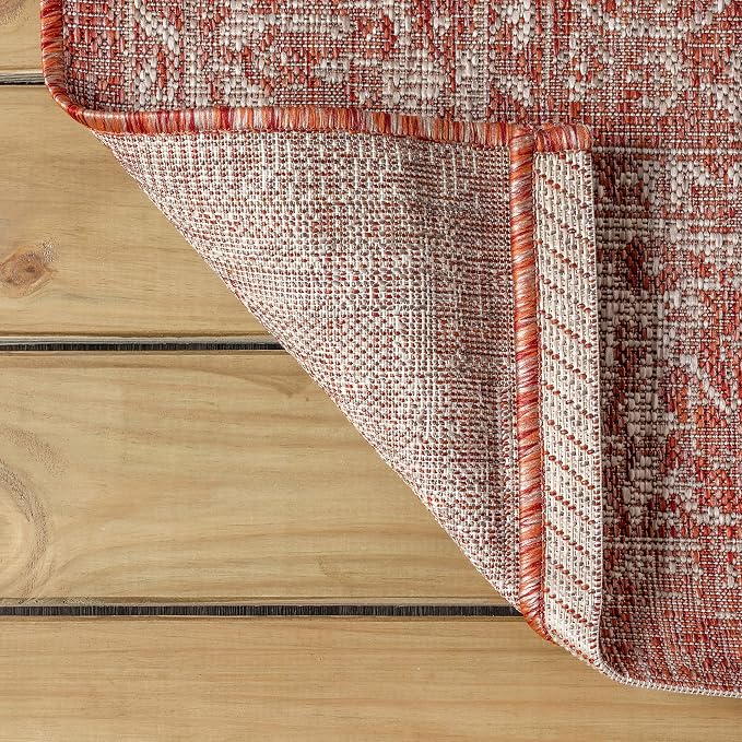 JONATHAN Y Weave Floral Indoor Outdoor Round Area Rug 9 Ft Red/Taupe, Tela - Image 5
