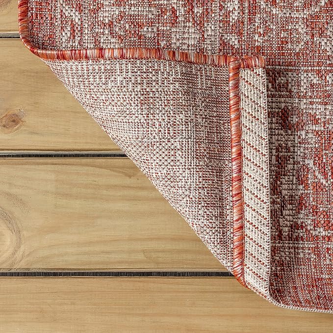 JONATHAN Y Weave Floral Indoor Outdoor Square Area Rug 3X3 Red/Taupe, Tela - Image 5