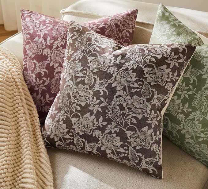 Floral Jacquard Throw Pillow Covers Set of 2, Background/Chocolate 22x22 Inch - Image 5