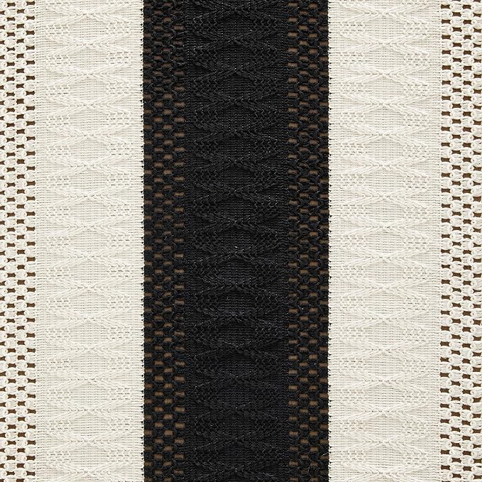 ZeeMart Macrame Style Bicolor Stitching Table Runner, 14 x 90 Inch Black/Ivory - Image 6