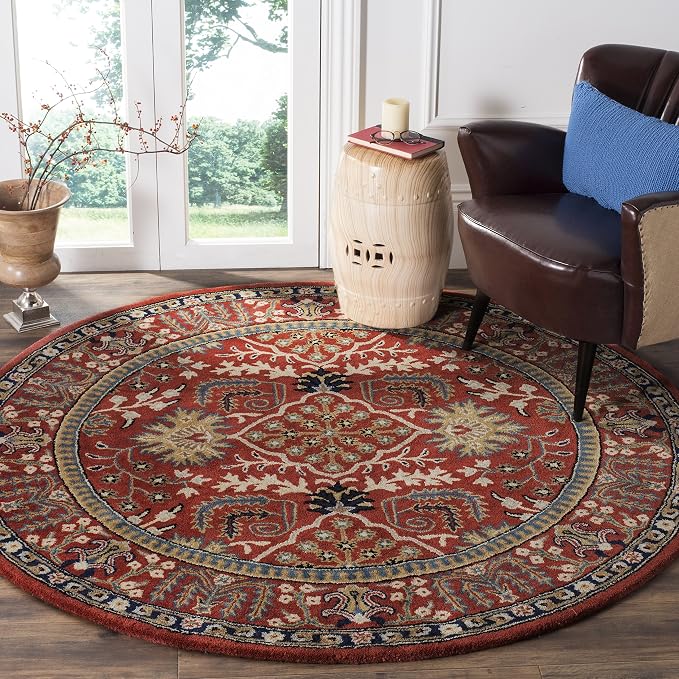 SAFAVIEH Antiquity Collection 6' Round Red / Multi AT64A Handmade Traditional by SAFAVIEH