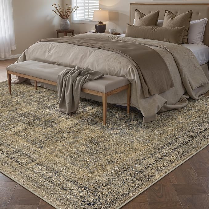 8x10 Brown Black Area Rug for Living Room Washable Vintage Distressed Carpet - Image 3