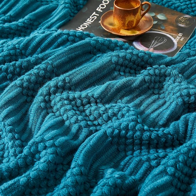 Teal Knitted Decorative Throw Blankets - Image 4
