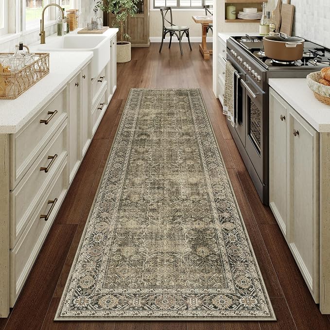 Light Brown 2x8 Vintage Area Rug Hallway Indoor Kitchen Washable Living Room by PureCozy