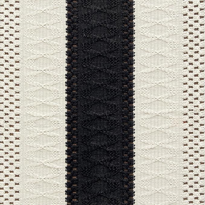 ZeeMart Macrame Style Bicolor Stitching Table Runner, 12 x 108 Inch Black/Ivory - Image 6