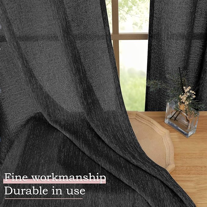 Simplebrand Black Faux Linen Textured Semi Sheer Curtains 72 Inches Long 2 - Image 5