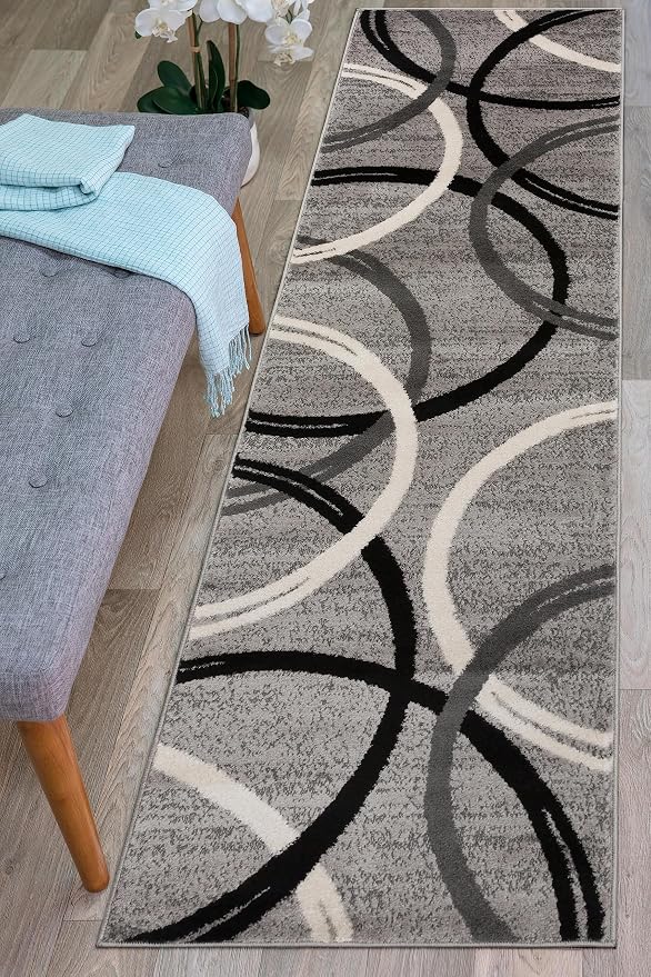 Rugshop Wavy Circles Design Runner Rug, Non-Shedding Carpet - Image 6