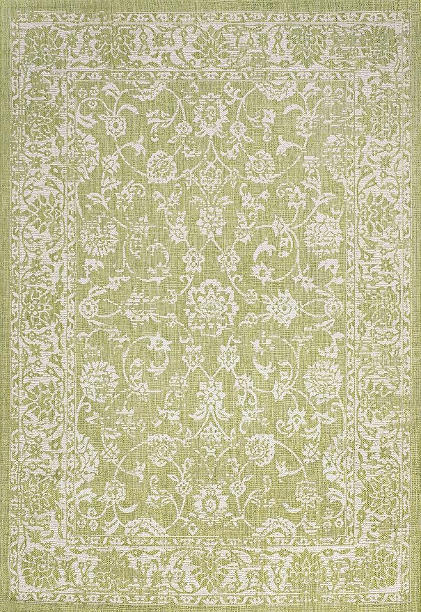 JONATHAN Y Weave Floral Indoor Outdoor Area Rug 3X5 Green/Cream, Tela Bohemian - Image 9