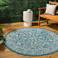 JONATHAN Y Weave Floral Indoor Outdoor Round Area Rug 9 Ft Teal/Gray, Tela by JONATHANY