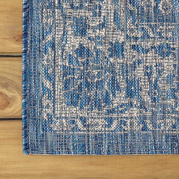 JONATHAN Y Weave Floral Indoor Outdoor Square Area Rug 8X8 Navy/Gray, Tela - Image 7