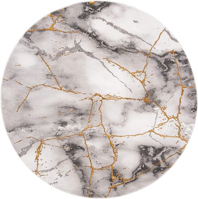 SAFAVIEH Craft Collection 12' Round Grey/Gold CFT877F Modern Abstract - Image 2