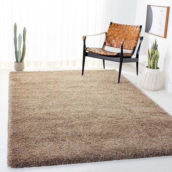 SAFAVIEH Milan Shag Collection 3' Square Dark Beige SG180 Solid Non-Shedding by SAFAVIEH