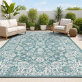 JONATHAN Y Weave Floral Indoor Outdoor Area Rug 8X10 Teal/Gray, Tela Bohemian by JONATHANY