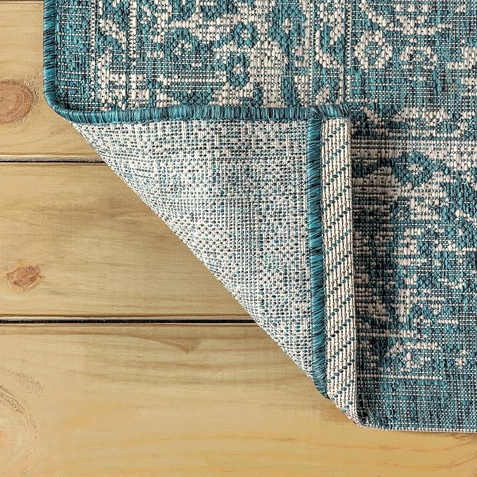 JONATHAN Y Weave Floral Indoor Outdoor Round Area Rug 9 Ft Teal/Gray, Tela - Image 5