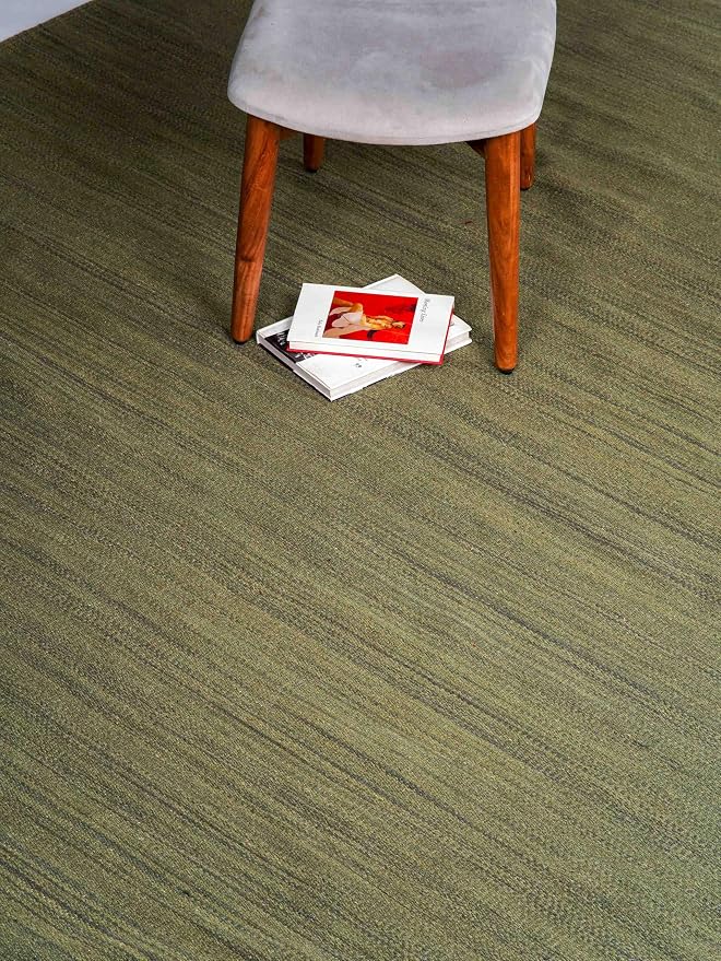 Rugsotic Carpets Hand Woven Flat Weave Kilim Wool 6'x9' Area Rug Solid Olive - Image 4