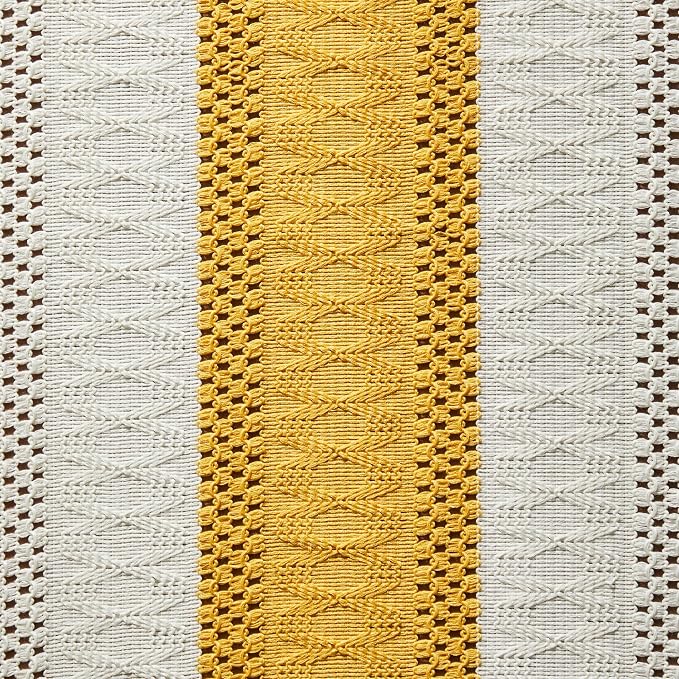 ZeeMart Macrame Style Bicolor Stitching Table Runner, 14 x 36 Inch Mustard/Ivory - Image 6