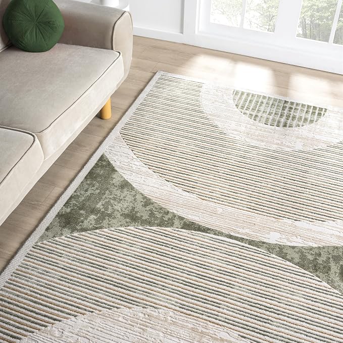 Abani Mid-Century Green Arch Washable Area Rug – 6' x 9' – Modern Geometric - Image 9