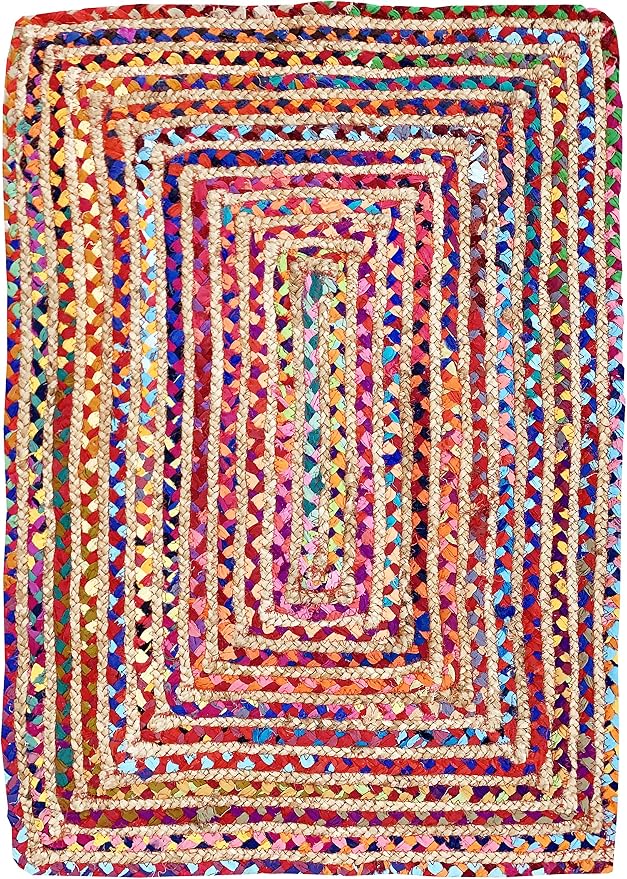 Ramanta Home Jute Chindi Braided Rug Boho 24x36 Inch Natural Multi Farmhouse - Image 4