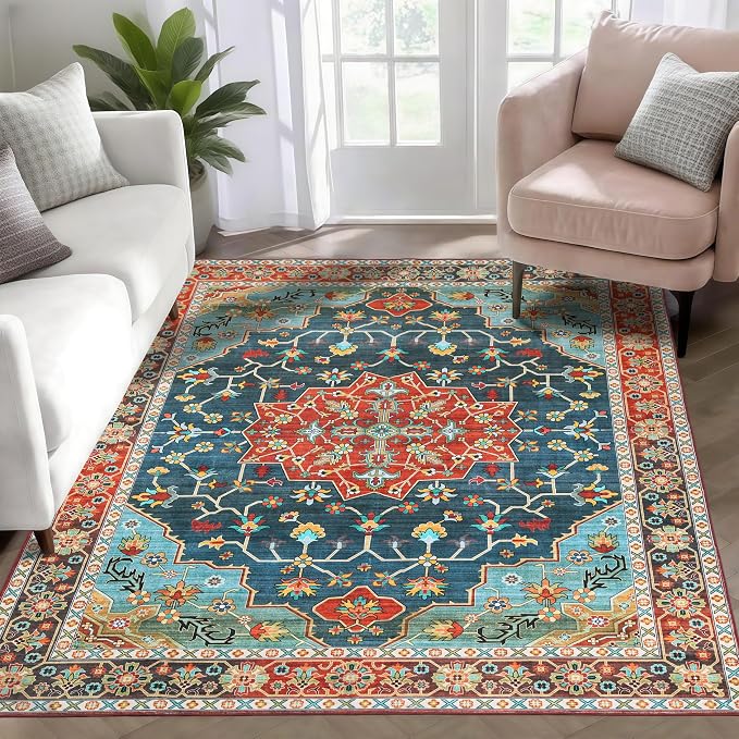 WILLSUN Washable Area Rugs, 4x6 Non-Slip Boho Large Area Rugs by Embracethewarmthofhome