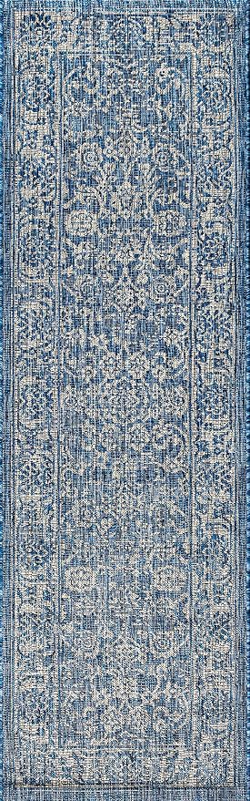 JONATHAN Y Weave Floral Indoor Outdoor Runner Rug 2X10 Navy/Gray, Tela Bohemian - Image 10