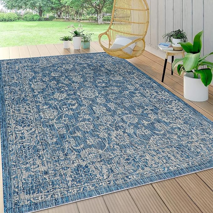 JONATHAN Y Weave Floral Indoor Outdoor Area Rug 8X10 Navy/Gray, Tela Bohemian - Image 4