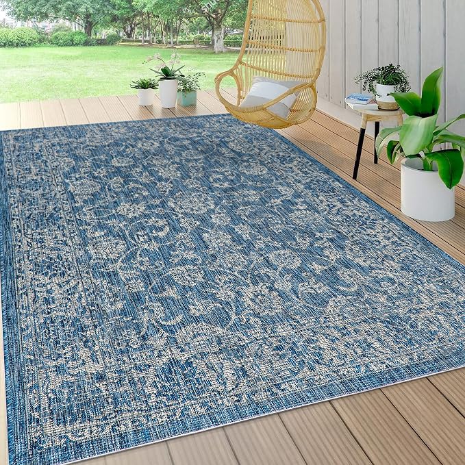 JONATHAN Y Weave Floral Indoor Outdoor Area Rug 3X5 Navy/Gray, Tela Bohemian - Image 4