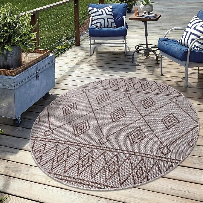 Keen Home Design Terrace Outdoor Round Rug - 5ft Round Washable Indoor/Outdoor by KeenHomeDesign