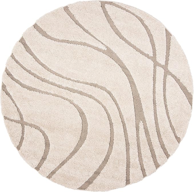 SAFAVIEH Florida Shag Collection 4' Round Cream/Beige SG471 Abstract Wave - Image 3