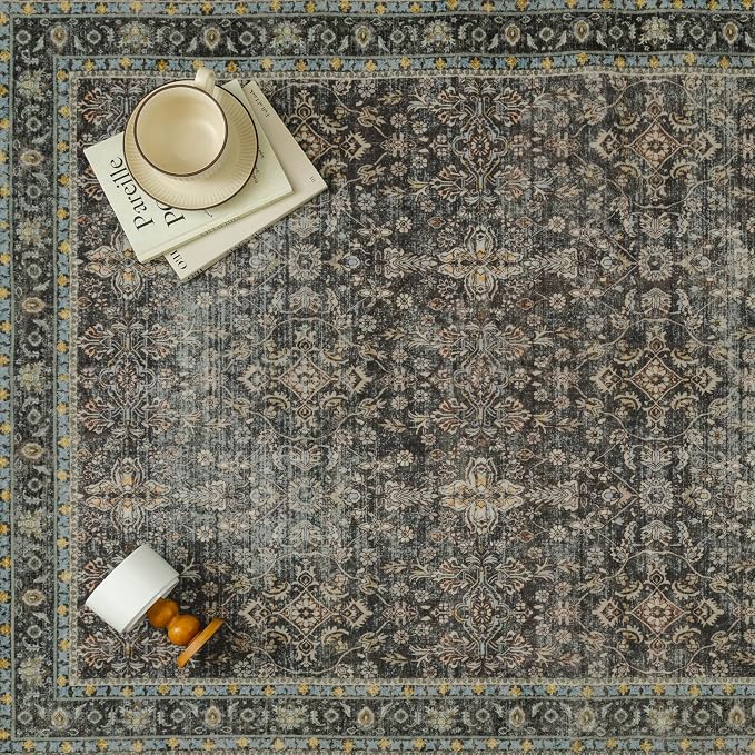 Area Rug 5x7 Black Washable Vintage Living Room Carpetb Traditional Distressed - Image 6