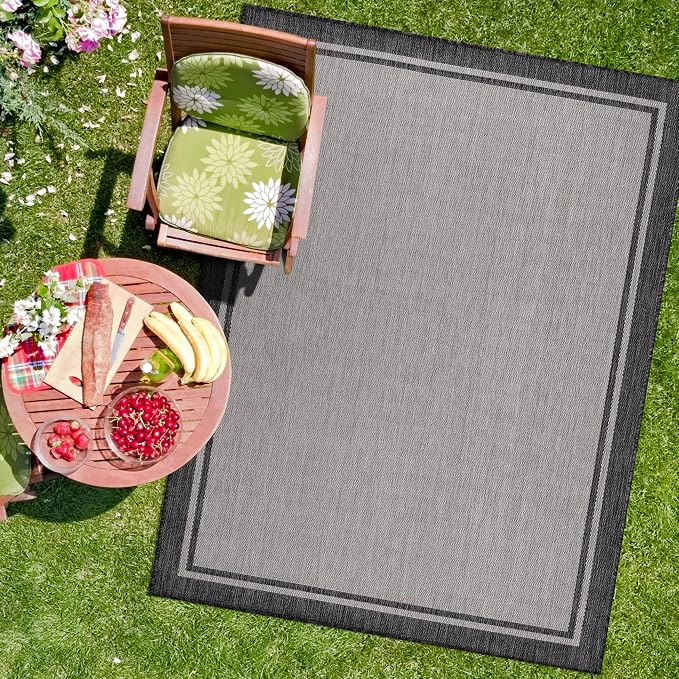 CAMILSON Indoor Outdoor Rug, 5x7 Bordered Gray Modern Area Rugs - Image 7