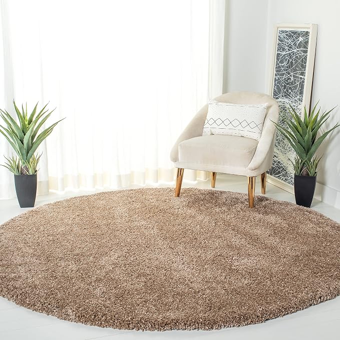 SAFAVIEH Milan Shag Collection 7' Round Dark Beige SG180 Solid Non-Shedding by SAFAVIEH