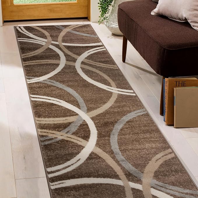 Rugshop Modern Wavy Circles Design Runner Rug, Carpet - Image 7