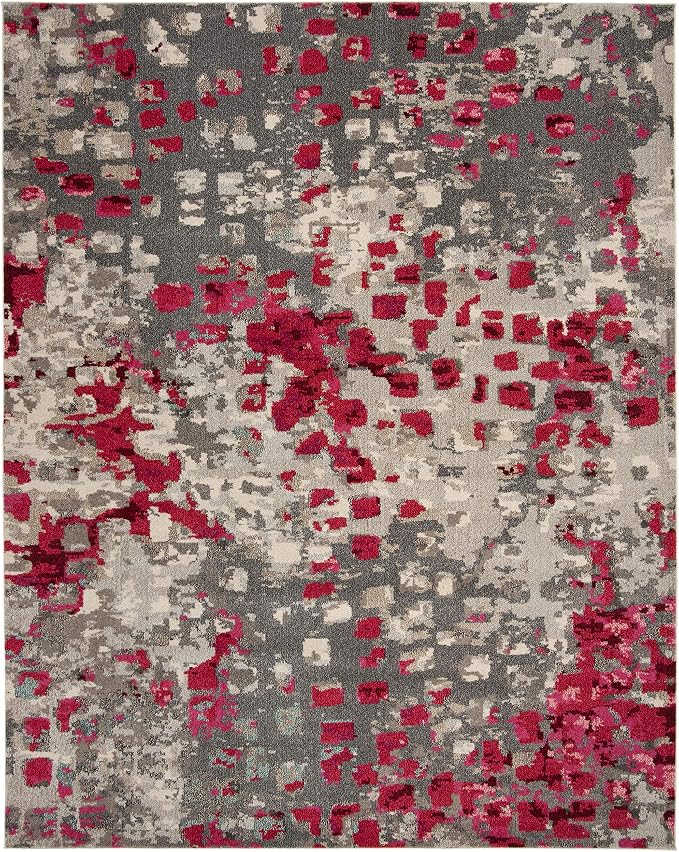 SAFAVIEH Monaco Collection 9' x 12' GreyFuchsia MNC225R Boho Chic Abstract - Image 3