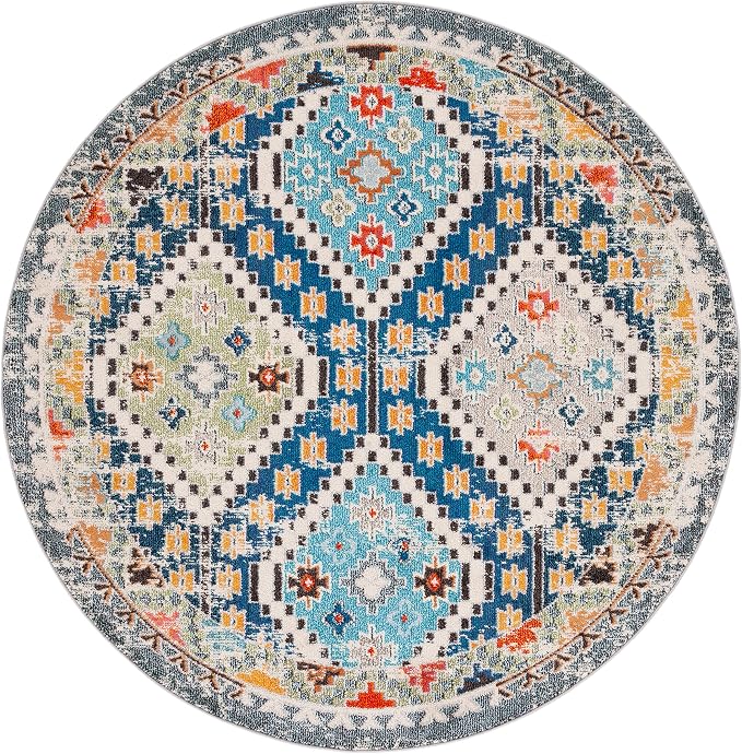 SAFAVIEH Madison Collection 6'7" Round Navy/Beige MAD418M Boho Diamond - Image 3