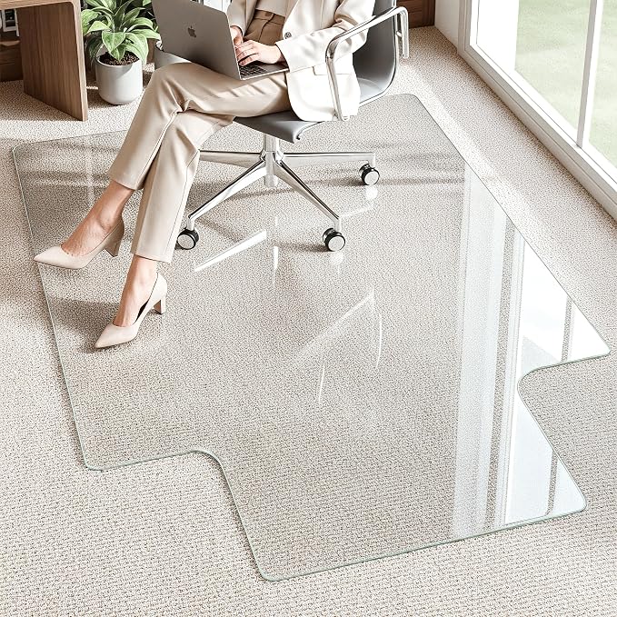 Antok Irregular Tempered Glass Chair Mat, Heavy Duty 0.2" Desk Chair Mat by AntokMirror