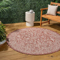 JONATHAN Y Weave Floral Indoor Outdoor Round Area Rug 6 Ft Red/Taupe, Tela by JONATHANY