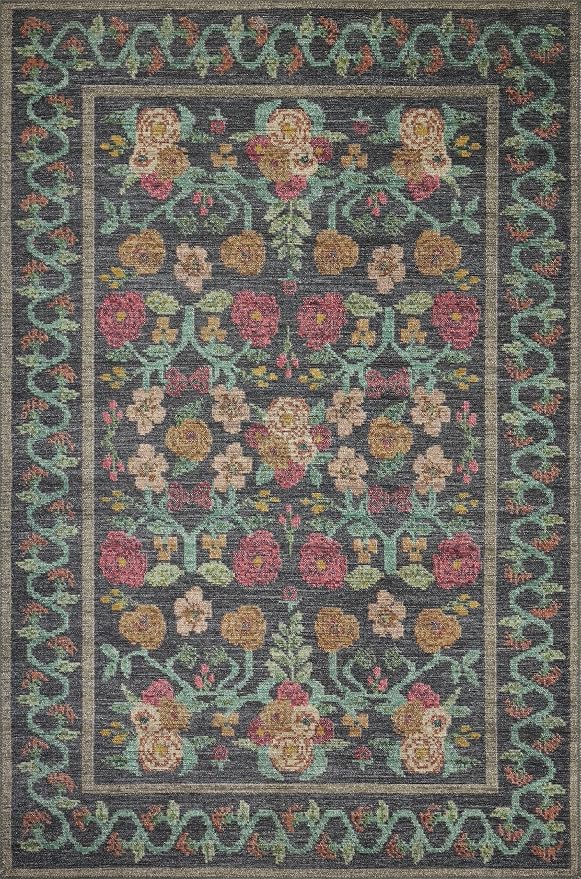 Loloi Rifle Paper Co. Rosa Collection RSA-01 Black 2'-6" x 12'-0" Runner Rug - Image 3