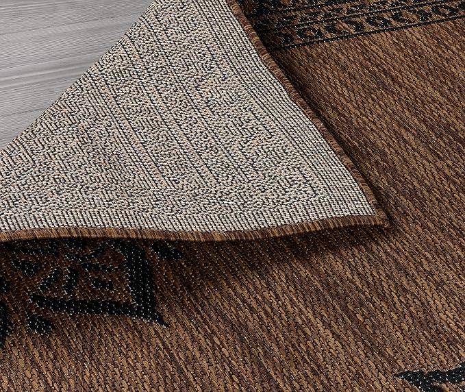CAMILSON Outdoor Rug, 5x7 Medallion Nut Brown Black Modern Area Rugs - Image 8